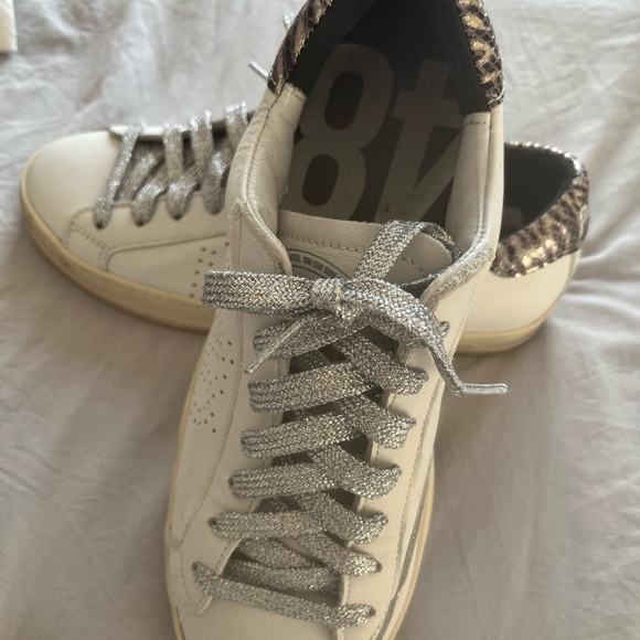 P448 White and Silver Sneakers with Minimalist Design and Light Rubber Sole - Picture 1 of 5